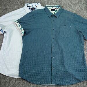 7 Diamonds Shirt Men XXL Teal White Higher Love Geometric 4 Way Stretch Lot of 2